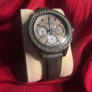 Fossil Womens Brown Watch with Jewels